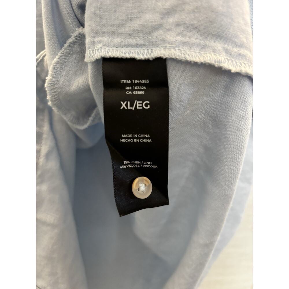Well Worn Dress XL Linen Blend Aline Relaxed Short Sleeve Blue Button Up Knee - Picture 4 of 8